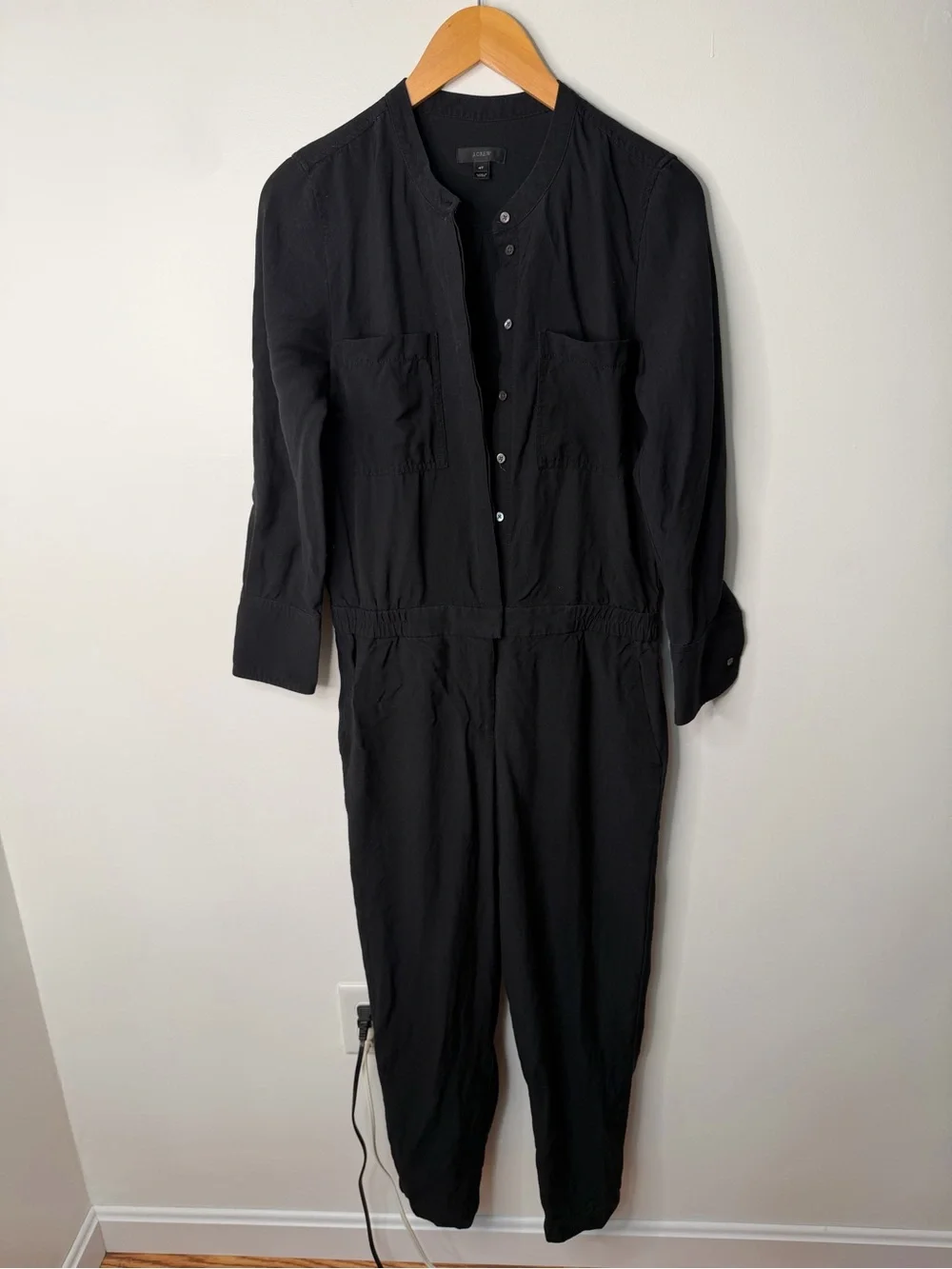 J Crew Black Cotton Crepe Viscose Drapey Oxford Jumpsuit Boilersuit Shirt Tall 4